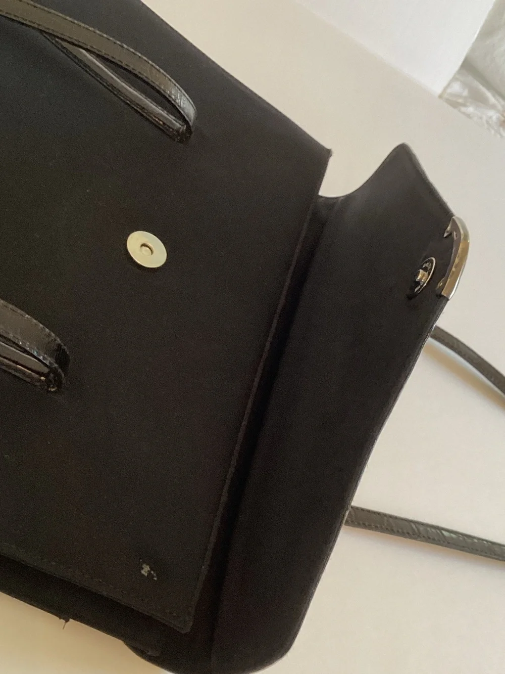 Vintage Ralph Lauren Black Shoulder Bag with Croc-Embossed Flap and straps